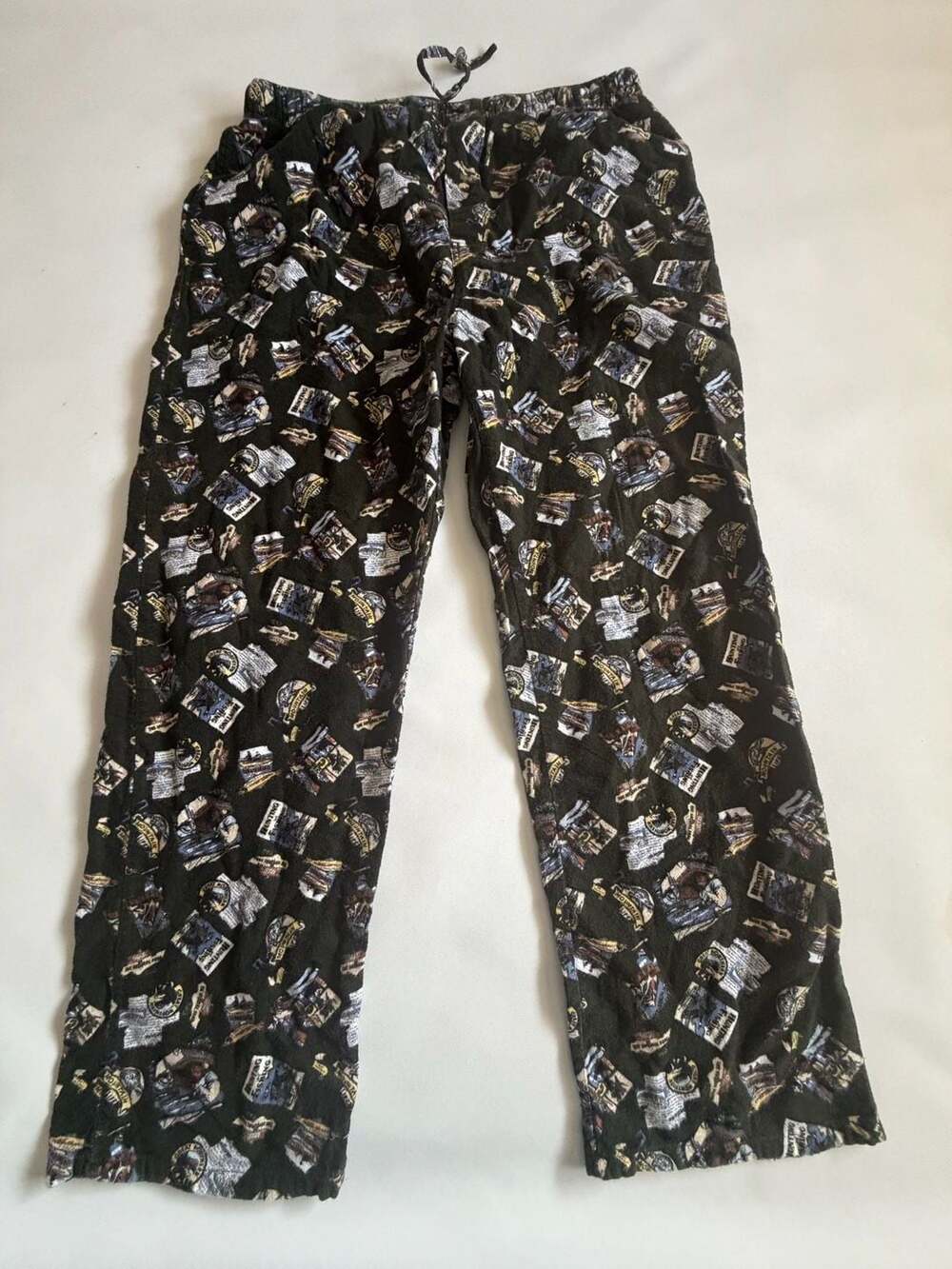 Puritan Vintage Fishing Print Pajama Pants Mens L Green Angler Lounge Cabin